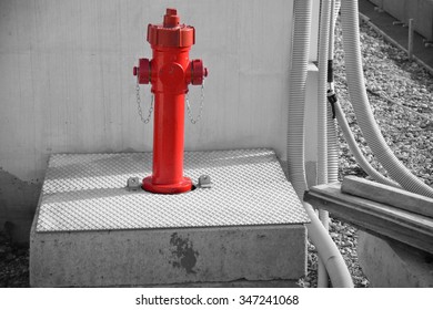 fire hydrant long a construction site, black and white effect