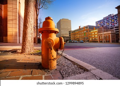 Fire hydrant on sidewalk of Baltimore city, USA