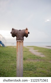 Fire hydrant that is located along the beach to prevent disaster, Songkhla province, Thailand country