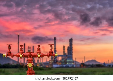 Fire Hydrants And Oil Refinery Plant Blur Background.