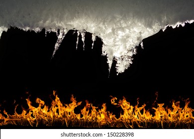 Fire And Ice Over Black Background