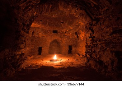 A Fire Lights The Interior Of This Ancient Caravan Stop On The Silk Road