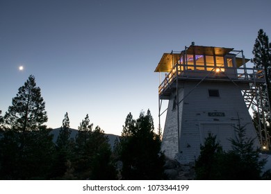 Fire Lookout Tower Lit Up At Night