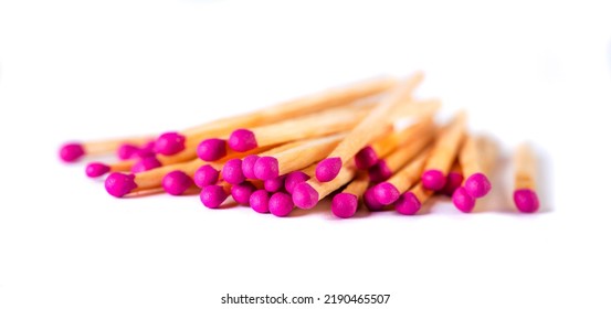 Fire Matches Pile Isolated On White. Red Phosphorus Heads