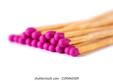 Fire Matches Pile Isolated On White. Red Phosphorus Heads