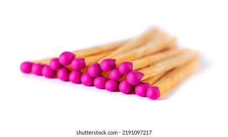 Fire Matches Pile Isolated On White. Red Phosphorus Heads