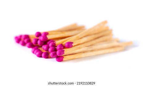 Fire Matches Pile Isolated On White. Red Phosphorus Heads