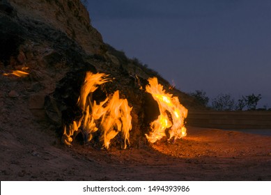 Fire Mountain In Azerbaijan, Natural Methane Gas Soaking Through The Ground