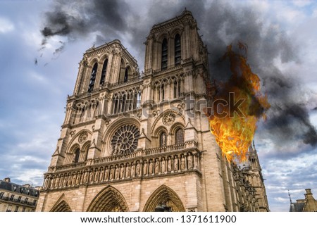 Fire in Notre Dame Cathedral burning, reconstruction