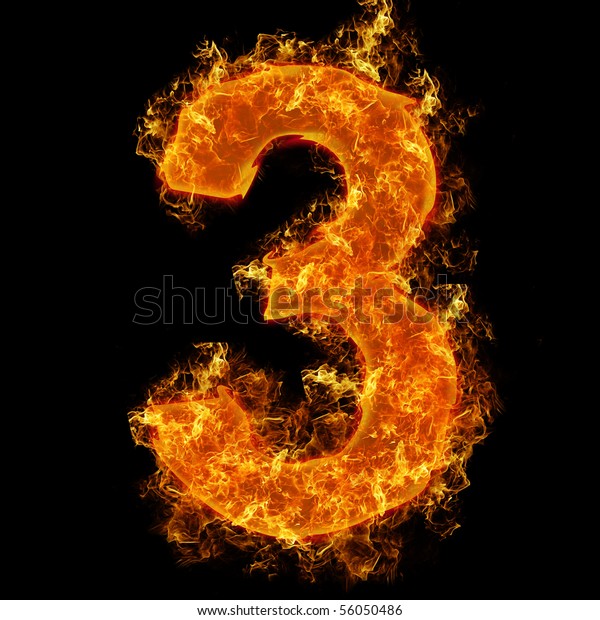 Fire Number 3 On Black Background Stock Photo (Edit Now) 56050486