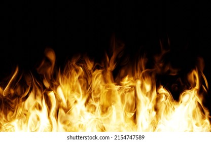 Fire On The Black Background. Greenscreen Fire, Flames Background. Screen Blending Layer. Cooing, Barbecue Flame Energy. Hot Background