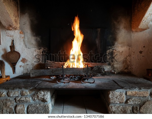 Fire Open Ancient Fireplace Rural Antique Stock Photo Edit Now