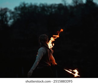 Fire performance arts in the evening