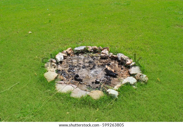 Fire Pit Made Rocks On Camping Royalty Free Stock Image