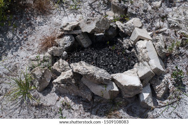 Fire Pit Made Rocks Set Against Stock Photo Edit Now 1509108083