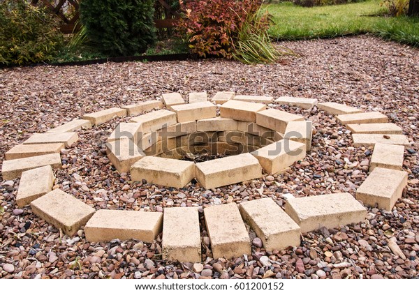 Fire Pit Made Yellow Aluminous Bricks Royalty Free Stock Image