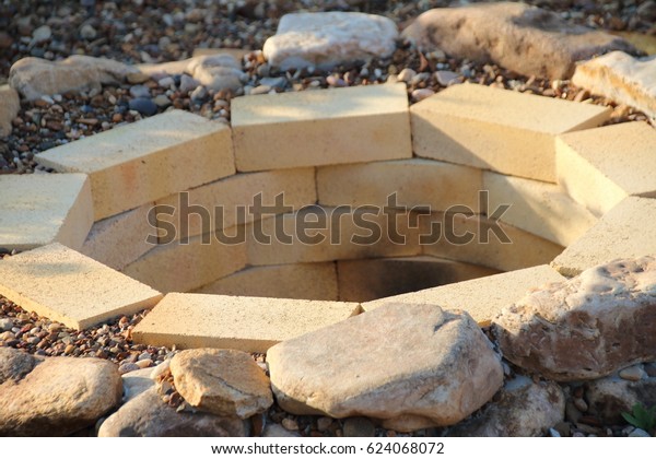 Fire Pit Made Yellow Aluminous Bricks Royalty Free Stock Image