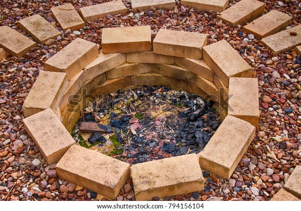 Fire Pit Made Yellow Aluminous Bricks Stock Photo Edit Now 794156104