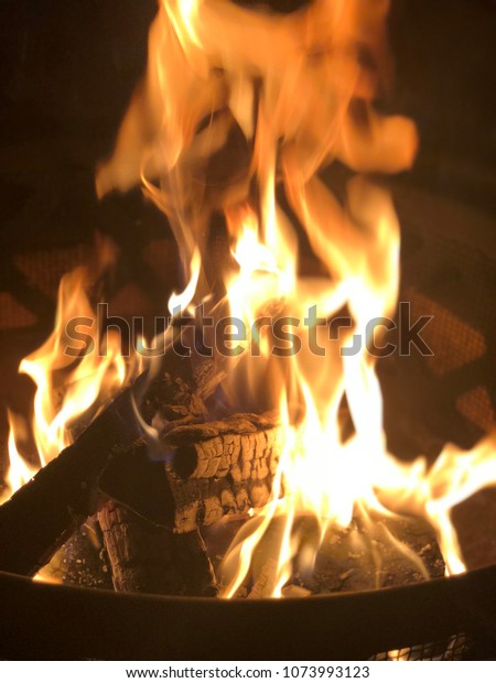 Fire Pit Nice Flames Golden Colors Stock Photo Edit Now 1073993123