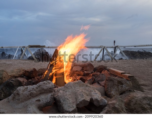 Fire Pit On Beach Bar On Stock Photo Edit Now 209920360