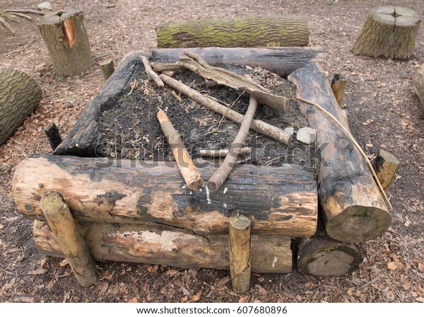 Fire Pit On Campsite Woodland Setting Stock Photo Edit Now 607680896