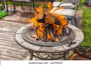 Fire pit on deck outdoors