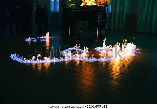 Fire Presentation Chef Restaurant Wedding Reception Stock Photo