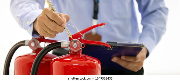 Fire Protection Engineering Checking Inspection Services The Red Fire Extinguishers Tank In The Building Concepts Of Prevent Emergency And Safety Rescue And Fire Training.