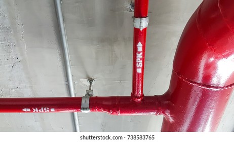 Fire Protection System Under The Concrete Ceiling.