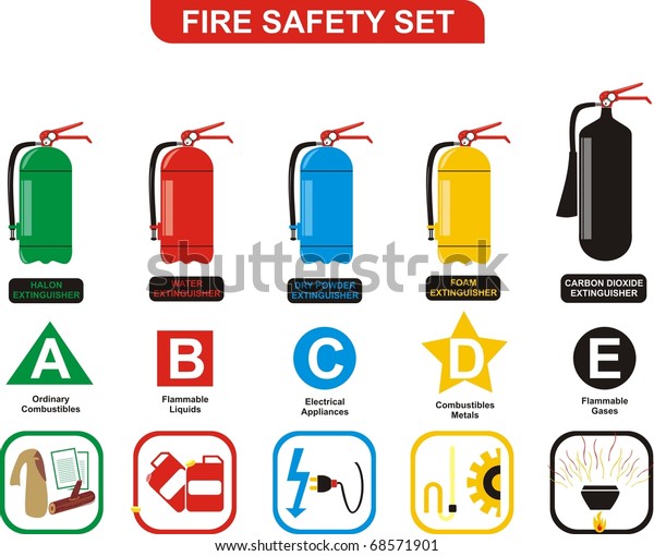 Fire Safety Set Different Types Extinguishers Stock Photo (Edit Now ...