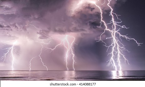 Fire At Sea Lightning Storm