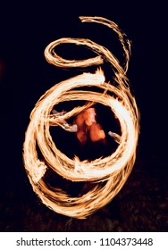Fire show. Fire performance at the night. Background