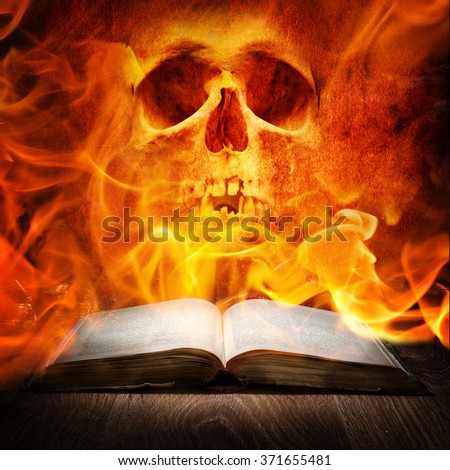 Fire skull and book