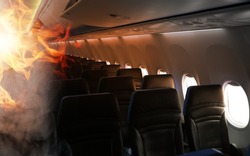 fire and smoke in the aircraft cabin, a Transportation Photo by ambrozinio