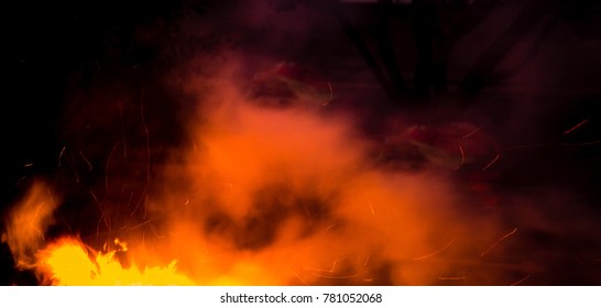 Fire With Smoke On A Black Background