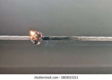 Fire and smoke on electric wire. selective focus.