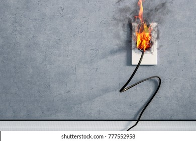 fire and smoke on electric wire plug in indoor, electric short circuit causing fire on plug socket - Shutterstock ID 777552958
