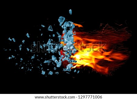 Fire with sparks and ice cubes explosion