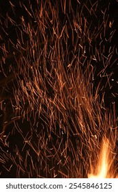 Fire and splashes on the background of the black sky