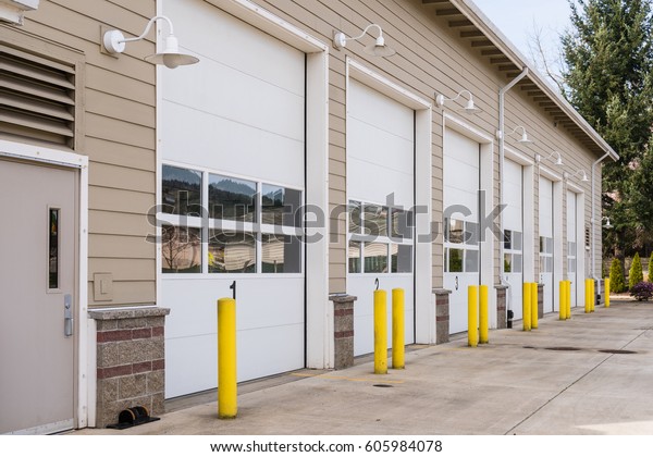 Fire Station Six Garage Doors Fire Stock Photo Edit Now 605984078