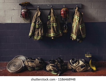 Fire Station Wall With Firefighter Gears