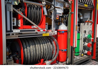 Fire Truck Interior Equipment View. Germany - June 9, 2018