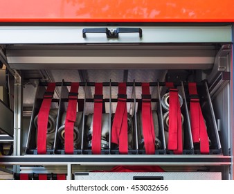 Fire Truck Interior With Rolled Up Fire Hose