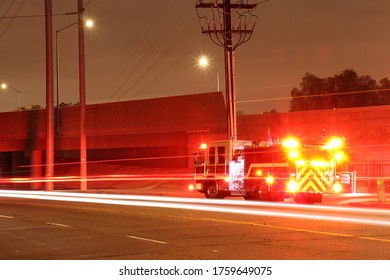 Fire Truck With Lights On At Night