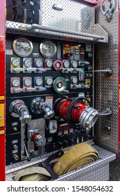 Fire Truck Pump Panel Close Up. 