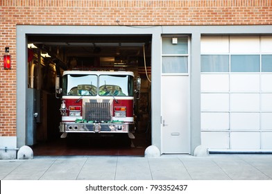 Fire Truck In Fire Station.
