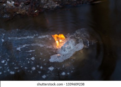 Fire In Water From Calcium Carbide.