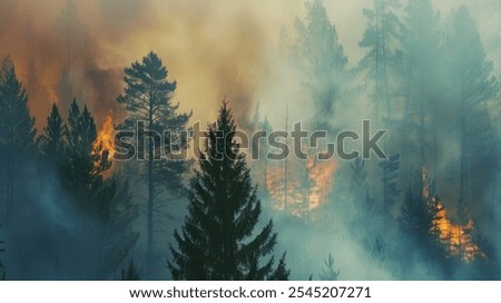 fire. wildfire, burning pine forest in the smoke and flames.