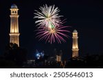 Fire works at badshahi mosque in Lahore, celebrating Independence Day. observed annually on 14 August, is a national holiday in Pakistan. It commemorates the day when Pakistan achieved independence. 