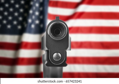 Firearm American Flag On Background Gun Stock Photo 657423241